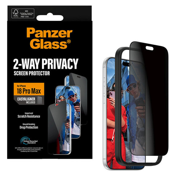 Tvrdené sklo UWF 2-Way Privacy s aplikátorom pre iPhone 18 Pro Max, Čierna, PanzerGlass
