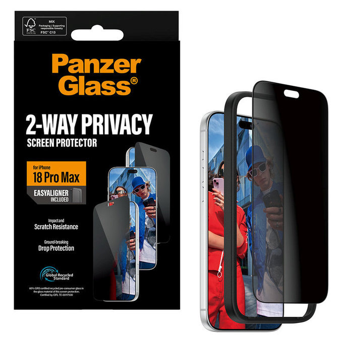 Tvrdené sklo UWF 2-Way Privacy s aplikátorom pre iPhone 18 Pro Max, Čierna, PanzerGlass