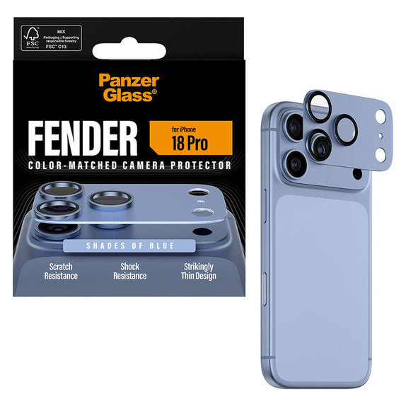 Ochranný kryt objektívu Fender pre iPhone 18 Pro, Italian blue, PanzerGlass