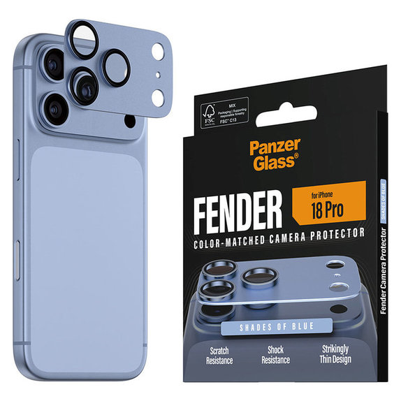 Ochranný kryt objektívu Fender pre iPhone 18 Pro, Italian blue, PanzerGlass