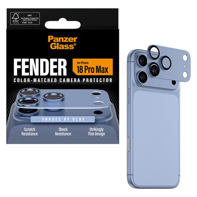 Ochranný kryt objektívu Fender pre iPhone 18 Pro Max, Italian blue, PanzerGlass