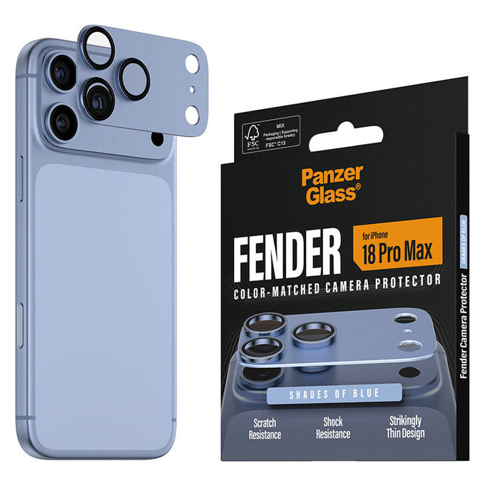 Ochranný kryt objektívu Fender pre iPhone 18 Pro Max, Italian blue, PanzerGlass