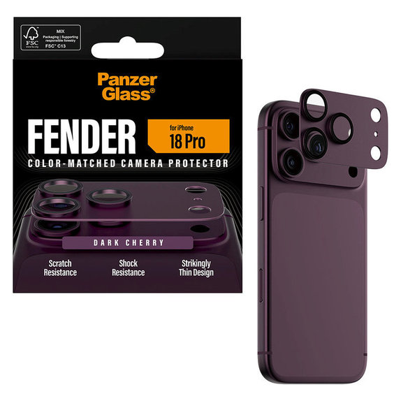Ochranný kryt objektívu Fender pre iPhone 18 Pro, Dark cherry, PanzerGlass