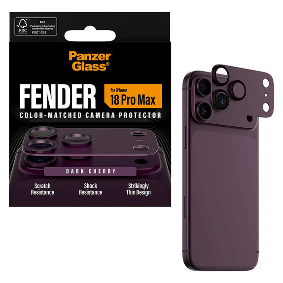 Ochranný kryt objektívu Fender pre iPhone 18 Pro Max, Dark cherry, PanzerGlass