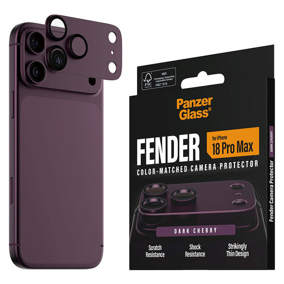 Ochranný kryt objektívu Fender pre iPhone 18 Pro Max, Dark cherry, PanzerGlass