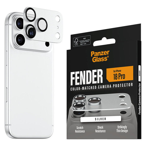 Ochranný kryt objektívu Fender pre iPhone 18 Pro, Strieborná, PanzerGlass