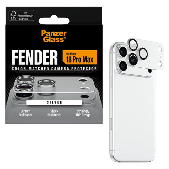 Ochranný kryt objektívu Fender pre iPhone 18 Pro Max, Strieborná, PanzerGlass