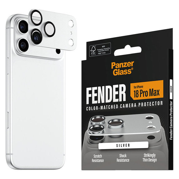Ochranný kryt objektívu Fender pre iPhone 18 Pro Max, Strieborná, PanzerGlass