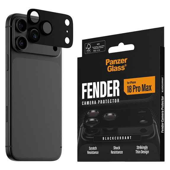 Ochranný kryt objektívu Fender pre iPhone 18 Pro Max, Black currant, PanzerGlass