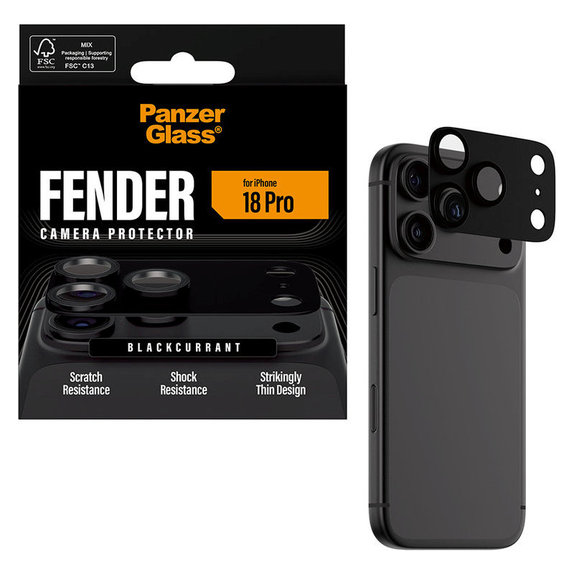 Ochranný kryt objektívu Fender pre iPhone 18 Pro, Black currant, PanzerGlass