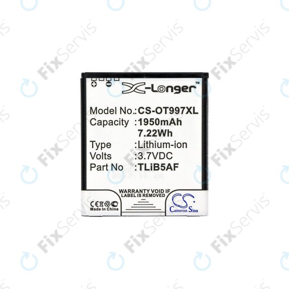 Batéria pre Alcatel One Touch 997, X Pop, TCL S710, S800, 1950mAh, Li-Ion, 3.7V, TLiB5AF, HQ