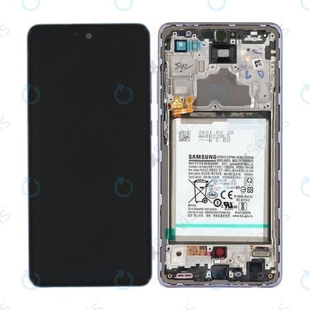 Samsung Galaxy A72 A725F, A726B - LCD Displej + Dotykové Sklo + Rám + Batéria (Awesome Violet) - GH82-25541C, GH82-25542C Genuine Service Pack