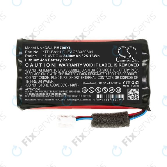 Batéria pre LG Music Flow P7, Xboom Go PK7, 3400mAh, Li-Ion, 7.4V, TD-Bb11LG, HQ