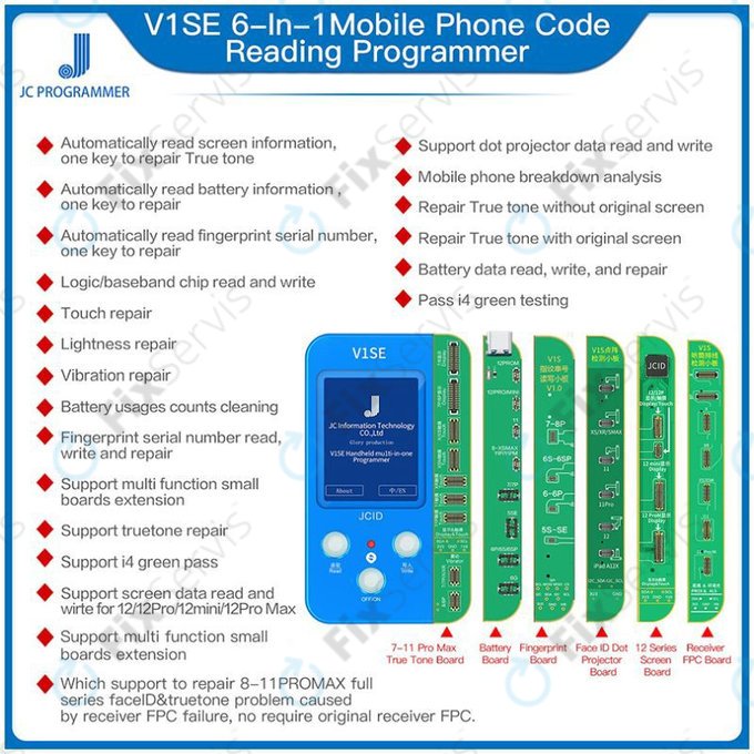 JC V1SE Programmer + LCD, Battery, Fingerprint, Face ID & 12-series Boards (iPhone 7 - 12 Pro Max)