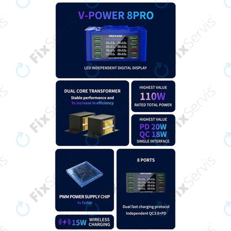 Mechanic V-Power 8 Pro - USB Servisná Nabíjacia Stanica s USB-C, USB 3.0