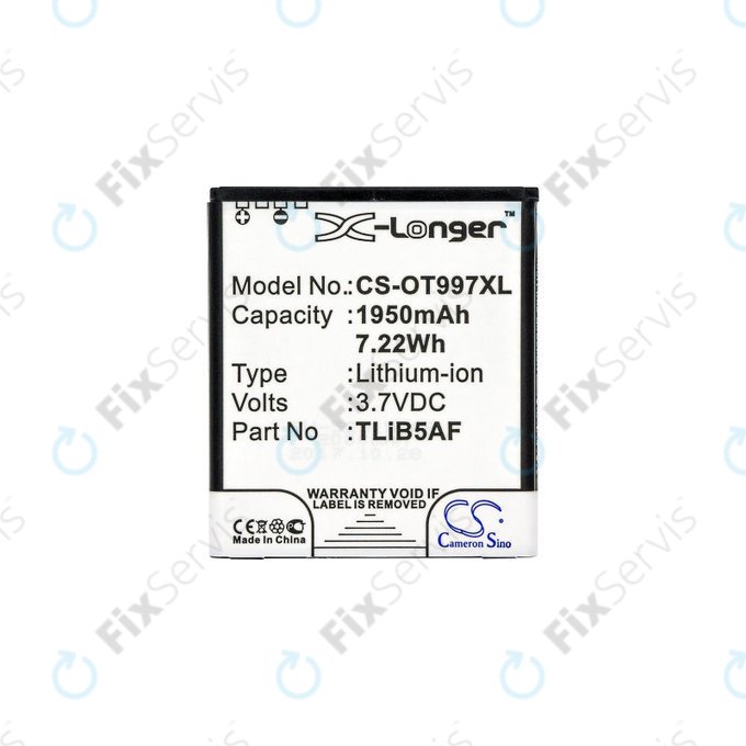 Batéria pre Alcatel One Touch 997, X Pop, TCL S710, S800, 1950mAh, Li-Ion, 3.7V, TLiB5AF, HQ