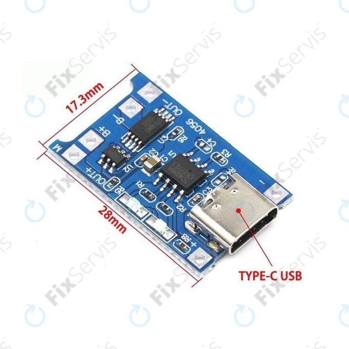 Nabíjací modul TP4056 pre 18650 Li-ion batériu, USB-C, 1 A