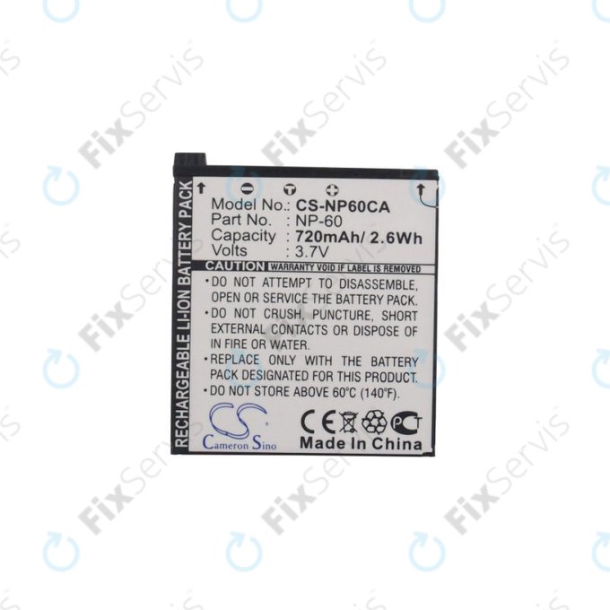 Batéria pre Casio Exilim Zoom EX-Z19, EX-Z85, EX-Z9, 720mAh, Li-Ion, 3.7V, NP-60, HQ