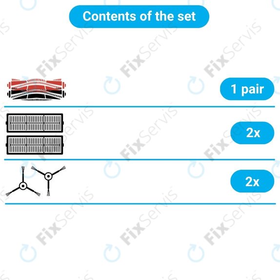 Sada náhradných dielov pre Xiaomi Roborock Q5 Pro, Q8 Max+ (1x Hlavná kefa, 2x Filter, 2x Bočná kefa - čierna)