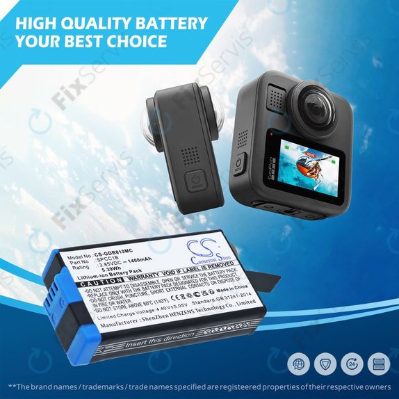 Batéria pre GoPro Max, Max 360, Acbat-001, 1400mAh, Li-Ion, 3.85V, SPCC1B, HQ
