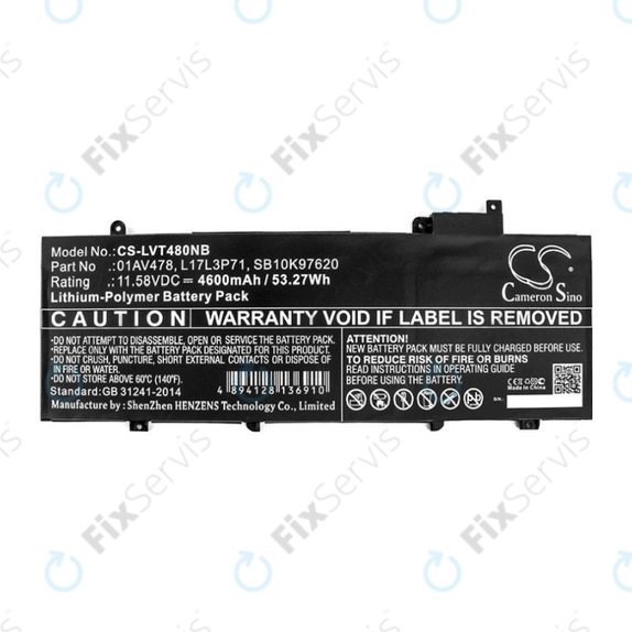 Batéria pre Lenovo ThinkPad T480S, 4600mAh, Li-Pol, 11.58V, 01AV478, HQ