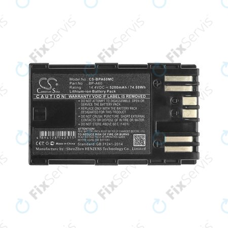 Batéria pre Canon EOS S200, C300, 5200mAh, Li-Ion, 14.4V, BP-A60, HQ