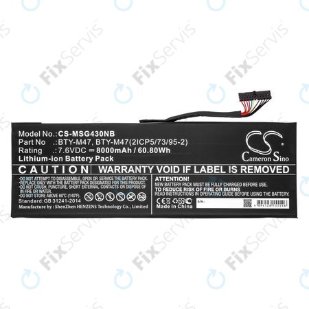 Batéria pre MSI GS40, GS43, MS14, 8000mAh, Li-Ion, 7.6V, BTY-M47, HQ