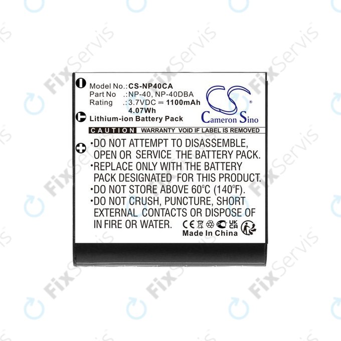 Batéria pre Casio Exilim Ex-FC100, 1100mAh, Li-Ion, 3.7V, NP-40, HQ