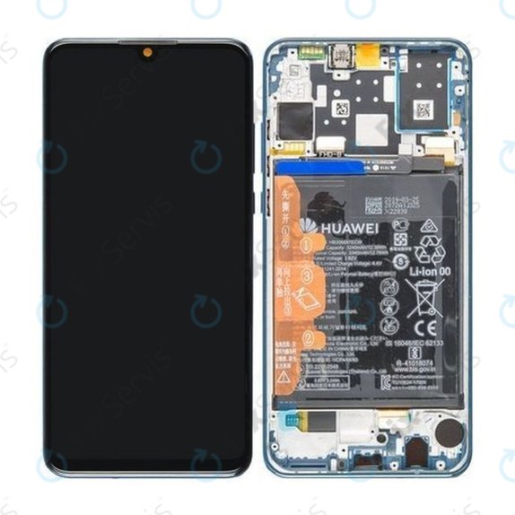 Huawei P30 Lite - LCD Displej + Dotykové Sklo + Rám + Batéria (Peacock Blue) - 02352RQA Genuine Service Pack