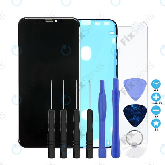 Displej In-Cell pre iPhone XR, Dotykové sklo s rámom, Lepka (Adhesive), Tvrdené sklo, Sada náradia, FixPremium
