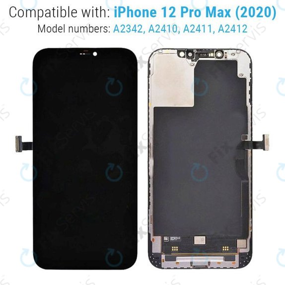Displej Hard OLED pre iPhone 12 Pro Max, Dotykové sklo s rámom, FixPremium