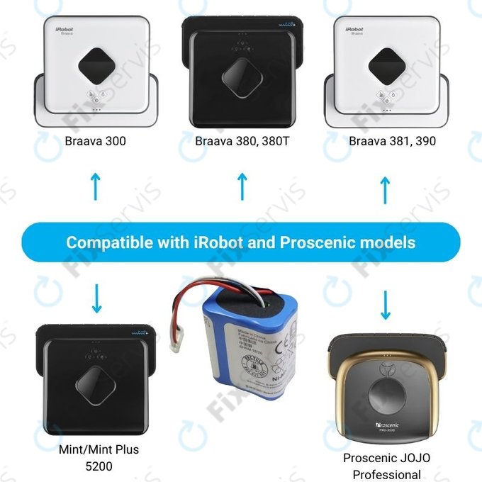 iRobot Braava 2000, 300, 380, 380T, 381, 390, Mint 5200, Mint Plus 5200, Proscenic JOJO Professional - Batéria GPRHC202N026, 4409709, W206001001399 Ni-MH 7.2V 2500mAh