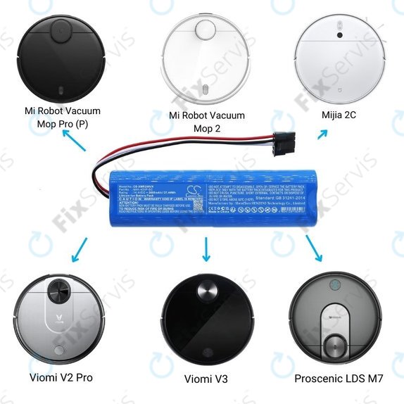 Xiaomi Mi Robot Vacuum Mop Pro (P), 2 (Mijia 2C), Viomi V2 Pro, Proscenic LDS M7 - Batéria STYJ02YM, MH1-4S1P-SC Li-Ion 14.4V 2600mAh HQ