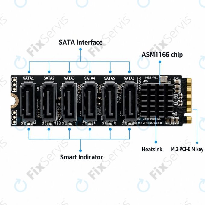 Rozširujúca karta M.2 PCIe, 6 SATA III portov