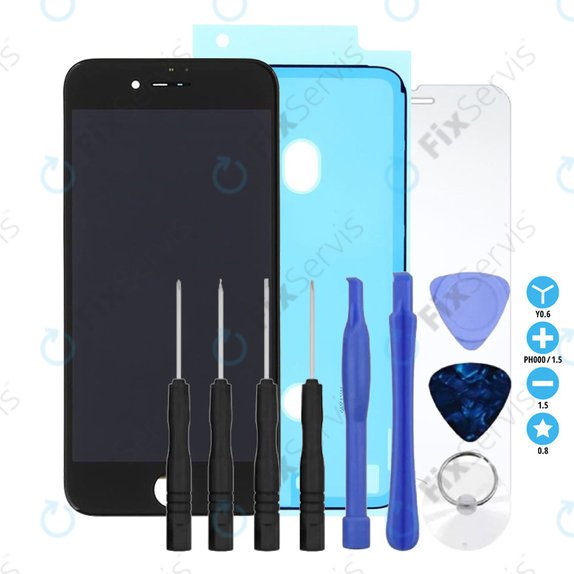 Apple iPhone 8, SE (2020), SE (2022) - LCD Displej + Dotykové Sklo + Rám (Black) Refurbished + Lepka pod LCD + Tvrdené Sklo + Set Náradia - Multipack