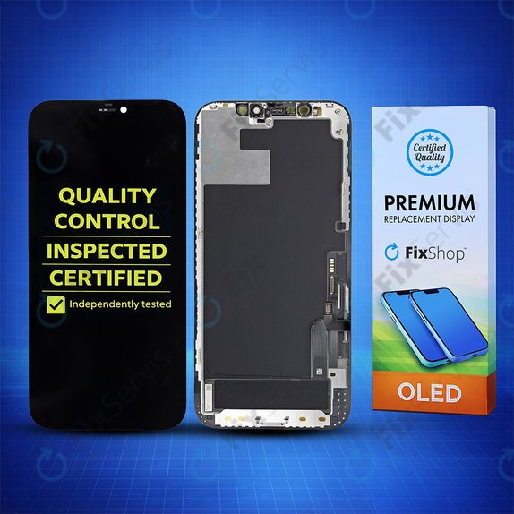 Displej Hard OLED pre iPhone 12, 12 Pro, Dotykové sklo s rámom, FixPremium