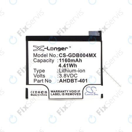 Batéria pre GoPro Hero 4, 1160mAh, Li-Ion, 3.8V, AHDBT-401, HQ