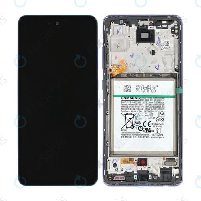 Samsung Galaxy A52 A525F, A526B - LCD Displej + Dotykové Sklo + Rám + Batéria (Awesome Violet) - GH82-25229C, GH82-25230C Genuine Service Pack