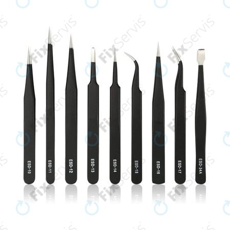 Sada ESD Antistatických Pinziet z Nerezovej Ocele 9v1