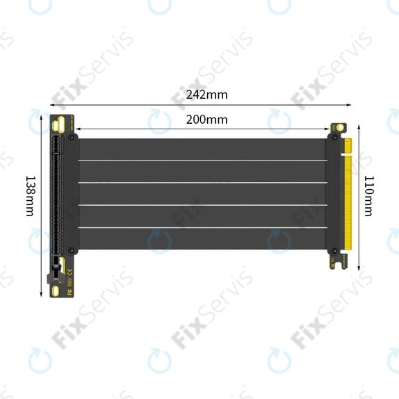 PCIe 4.0 x16 riser kábel pre grafickú kartu, 20cm, čierny