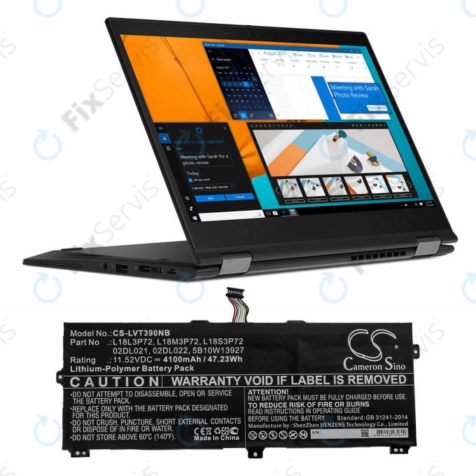 Batéria pre Lenovo ThinkPad X390, Yoga X390, 4100mAh, Li-Pol, 11.52V, 02DL021, HQ