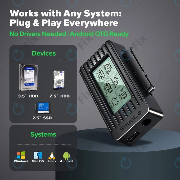 USB-C / USB 3.0 na SATA adaptér pre HDD/SSD s displejom, 12V/3A EU