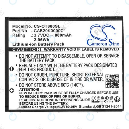 Batéria pre Alcatel One Touch, 800mAh, Li-Ion, 3.7V, BTR510AB, HQ