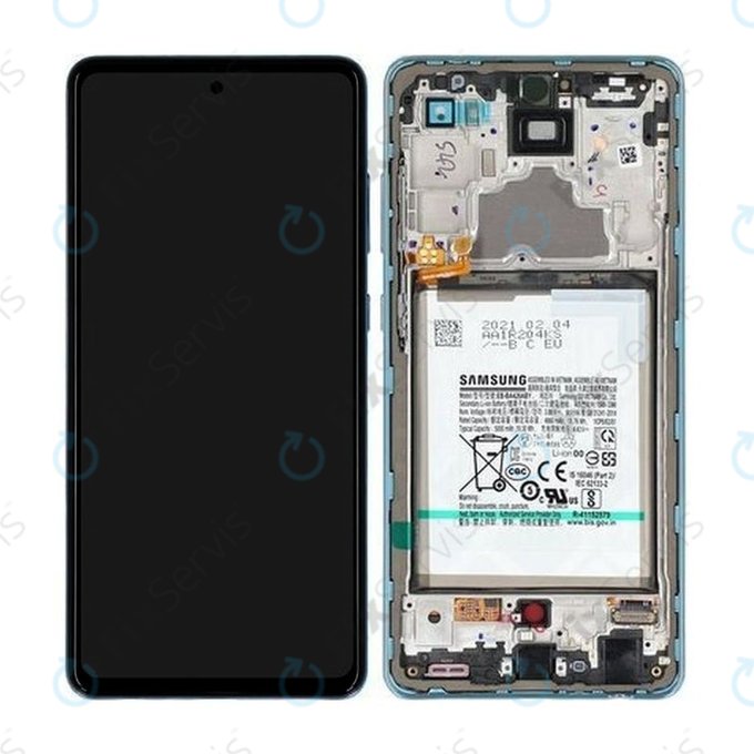 Samsung Galaxy A72 A725F, A726B - LCD Displej + Dotykové Sklo + Rám + Batéria (Awesome Blue) - GH82-25541B, GH82-25542B Genuine Service Pack