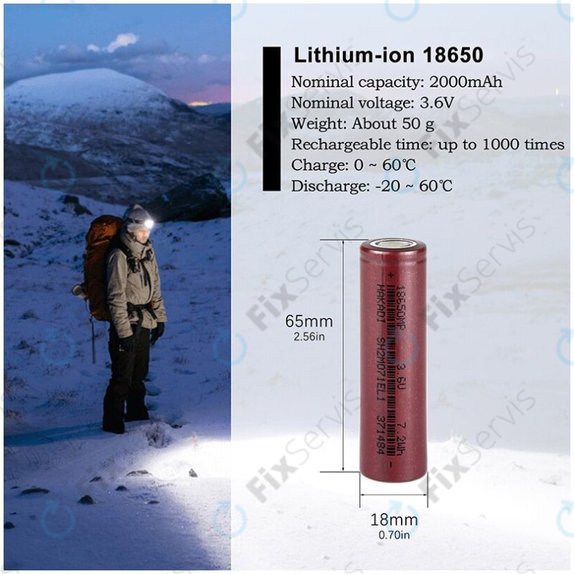 Batéria Cell 18650 (Li-Ion, 2000mAh, 3.6V)