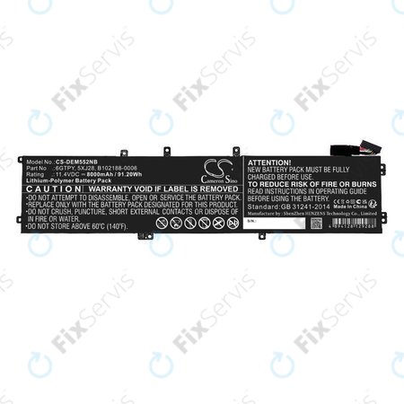 Batéria pre Dell XPS 15, Dell Precision 9560, 9570, 8000mAh, Li-Pol, 11.4V, 6GTPY, HQ
