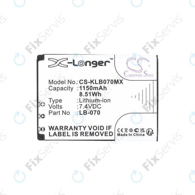 Batéria pre Kodak PIXPRO S1, AZ651, AZ652, AZ901, 1150mAh, Li-Ion, 7.4V, LB-070, HQ