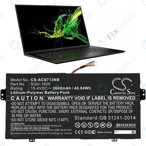 Batéria pre Acer SF713-51, 2600mAh, Li-Pol, 15.4V, SQU-1605, HQ