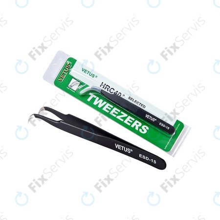 Vetus ESD-15 - Antistatická Kovová Pinzeta s Prehnutou Špičkou (120mm)