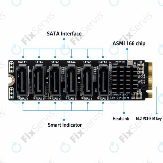 Rozširujúca karta M.2 PCIe, 6 SATA III portov
